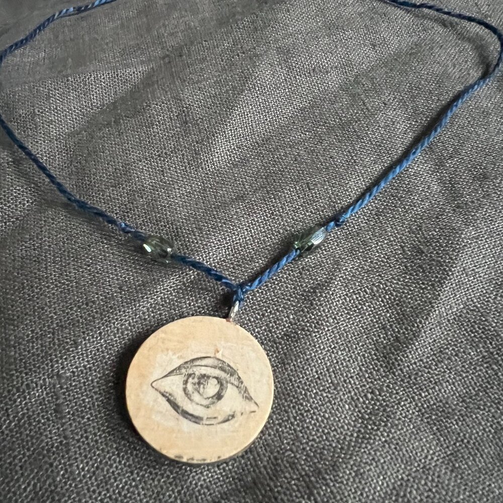 Handmade Eye on wood pendant necklace